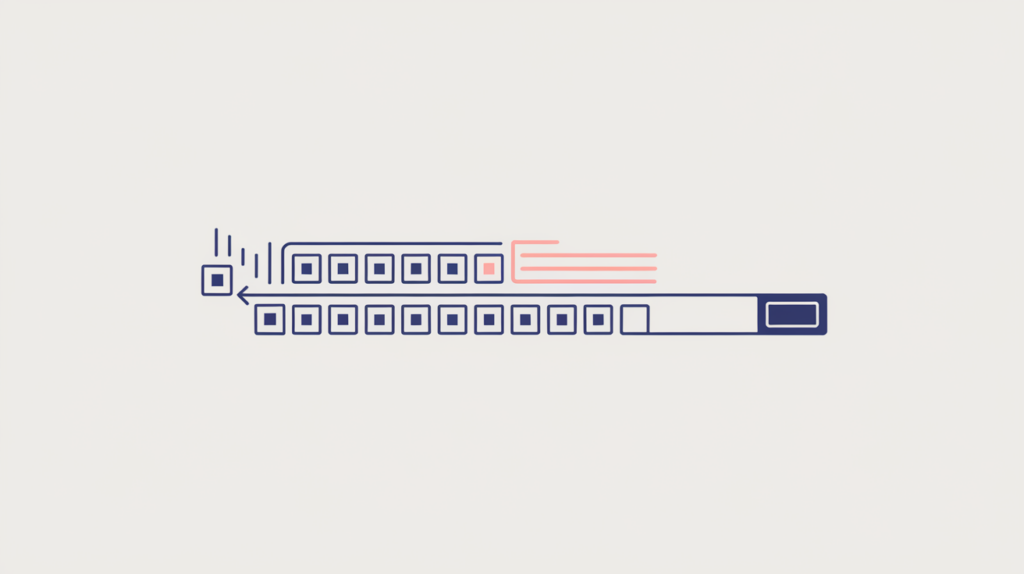 Abstract illustration of counting word tokens in a page meta description, in RankGear indigo and coral.