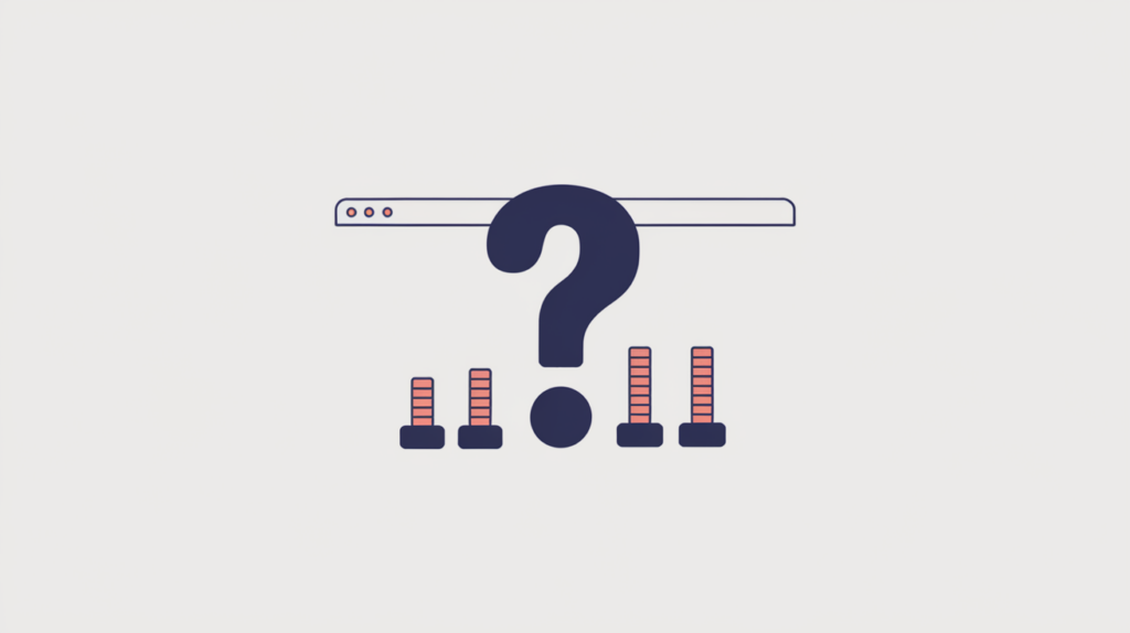 Abstract illustration of a page title with a question mark being counted, in RankGear indigo and coral.