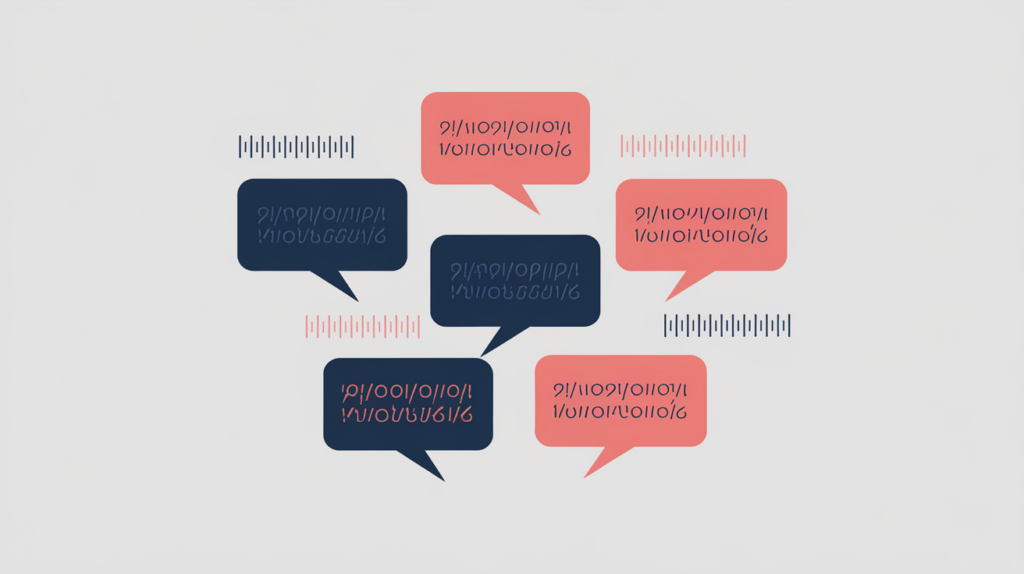Abstract illustration of keyword variations counted inside question speech bubbles, in RankGear indigo and coral.