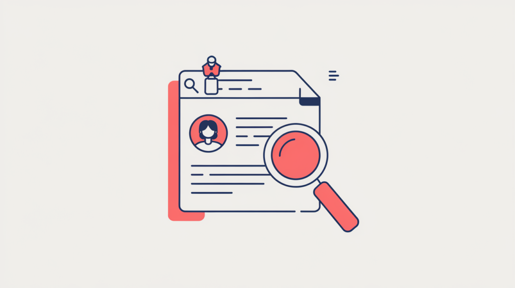 Abstract illustration of an author byline tagged with authorship markup on a document, in RankGear indigo and coral.