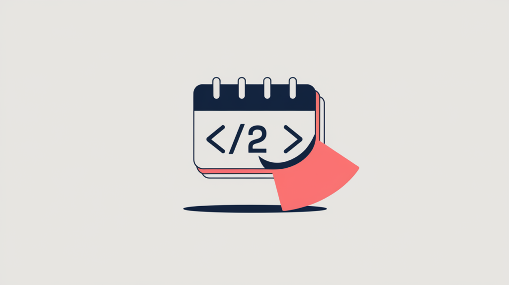 Abstract illustration of a machine-readable publication-date tag being detected, in RankGear indigo and coral.
