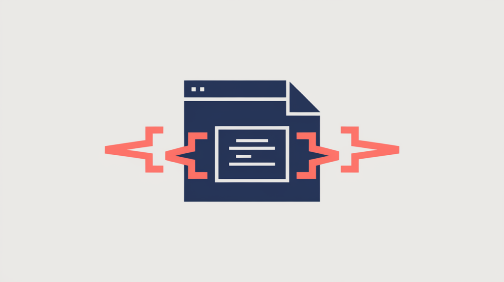 Abstract illustration of a page's embedded main content region marked by a microformat property tag, in RankGear indigo and coral.