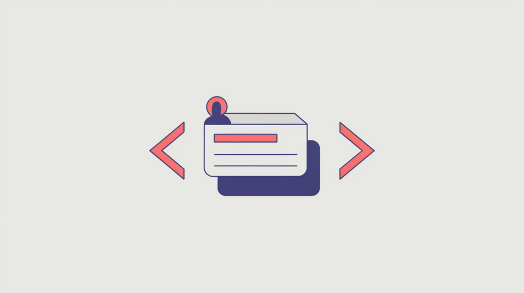 Abstract illustration of an h-card microformat identity card embedded in HTML markup, in RankGear indigo and coral.