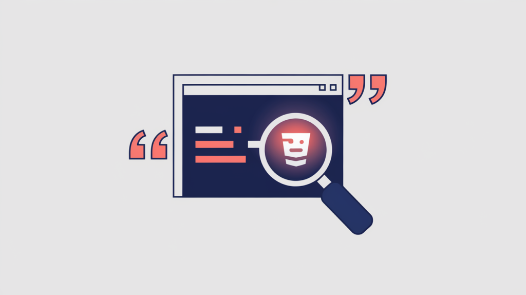 Abstract illustration of a MicroFormat root class inside a double-quoted HTML attribute being detected by a scanner, in RankGear indigo and coral.