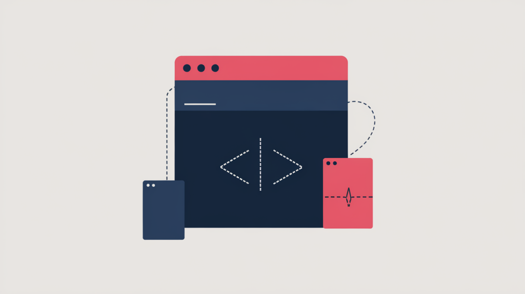 Abstract illustration of RDFa attributes embedded inline within an HTML element block, with a detection outline, in RankGear indigo and coral.