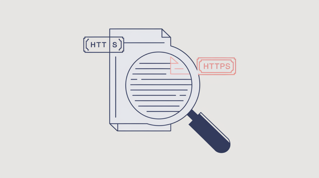 Abstract illustration of a magnifier detecting the Schema.org Article type marker on an article card, in RankGear indigo and coral.