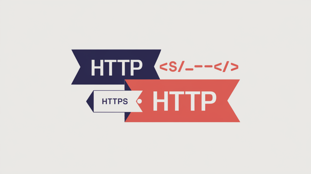 Abstract illustration of a legacy http Schema.org Corporation entity badge highlighted beside a non-matching https variant and JSON-LD block, in RankGear indigo and coral.