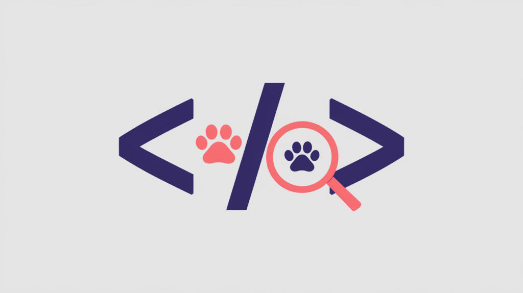 Abstract illustration of JSON-LD markup detection for an AnimalShelter schema type, in RankGear indigo and coral.