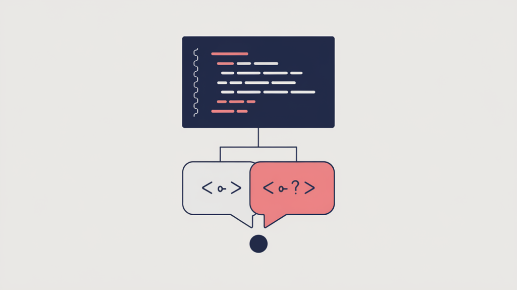 Abstract illustration of a JSON-LD Answer node linked to a question in a structured data graph, in RankGear indigo and coral.