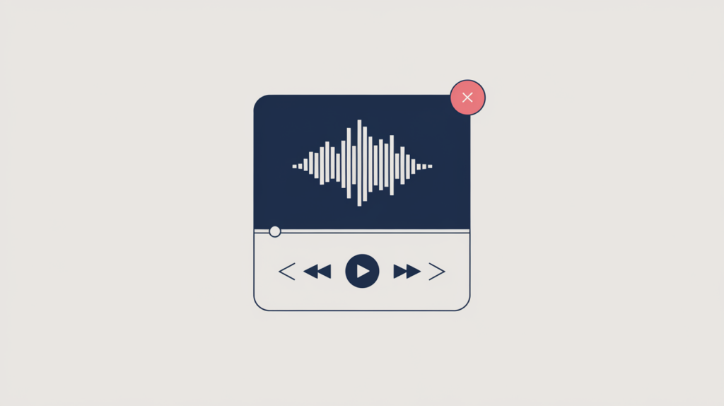 Abstract illustration of an audio waveform inside a JSON-LD data card, in RankGear indigo and coral.