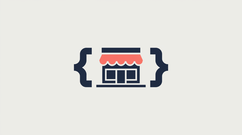 Abstract illustration of an automotive business icon enclosed in JSON-LD schema brackets, in RankGear indigo and coral.
