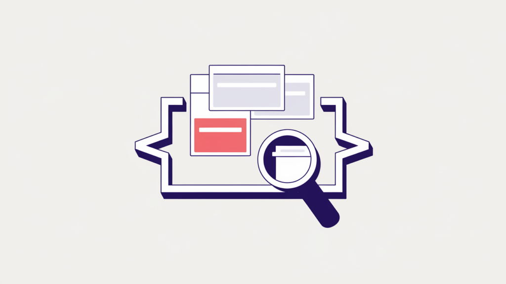 Abstract illustration of a JSON-LD Collection grouping several item cards inside one container, in RankGear indigo and coral.
