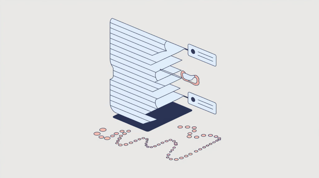 Abstract illustration of a forum discussion post tagged with a JSON-LD structured-data marker, in RankGear indigo and coral.