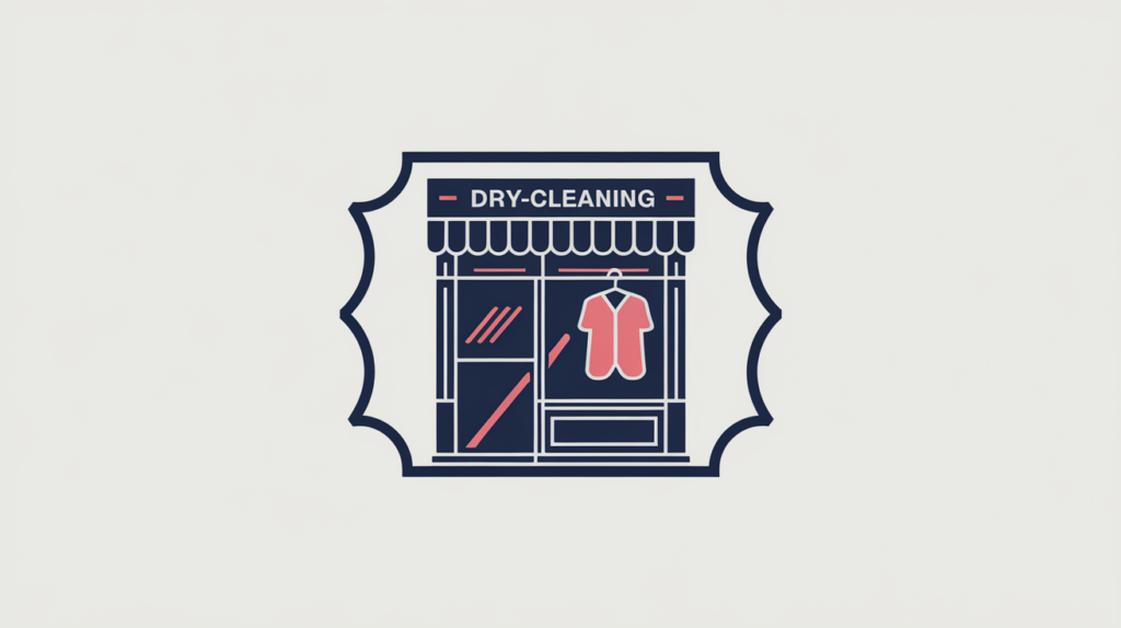 Abstract illustration of a dry-cleaning business represented as a JSON-LD schema entity card, in RankGear indigo and coral.