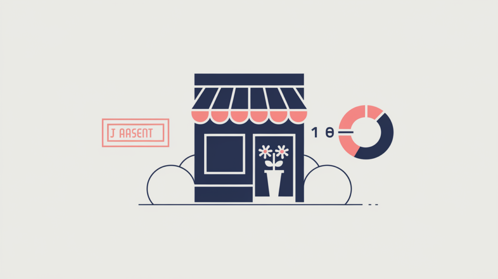 Abstract illustration of a florist schema tag detected in page markup as present or absent, in RankGear indigo and coral.