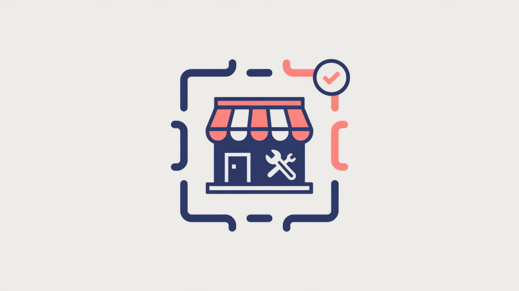 Abstract illustration of a hardware-store schema type wrapped in a JSON-LD data tag, in RankGear indigo and coral.