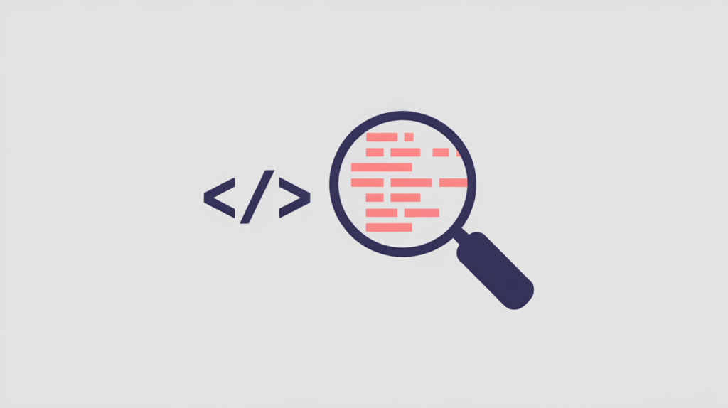 Abstract illustration of a house icon detected inside JSON-LD source code, in RankGear indigo and coral.