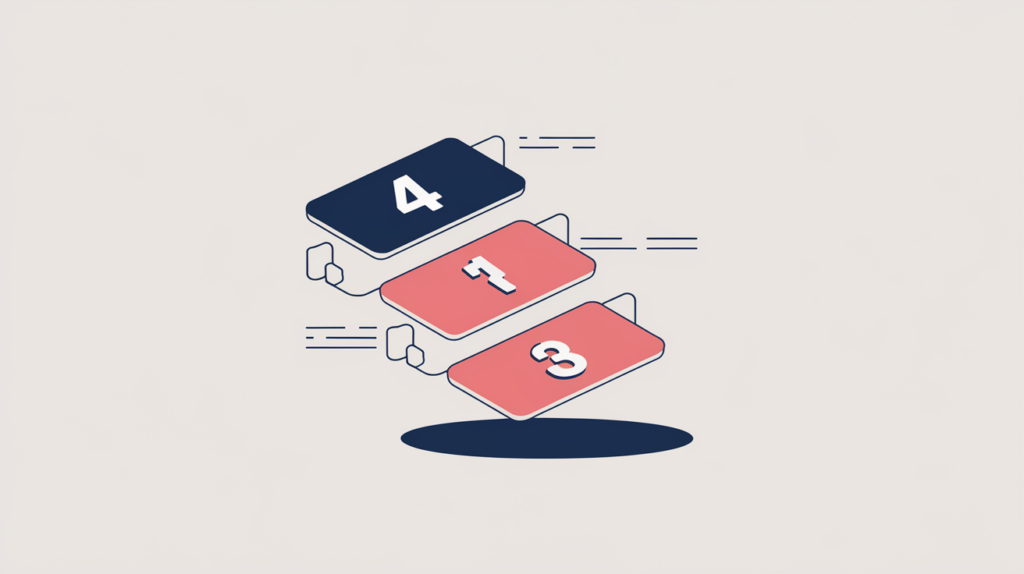 Abstract illustration of a single highlighted how-to step lifted from a numbered step sequence, in RankGear indigo and coral.