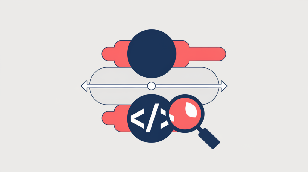Abstract illustration of a JSON-LD InteractAction linking an agent to an object being detected in source, in RankGear indigo and coral.
