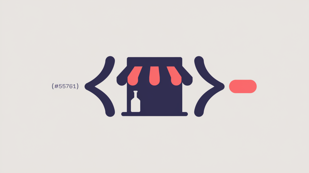 Abstract illustration of a JSON-LD LiquorStore schema declaration detected as present, in RankGear indigo and coral.