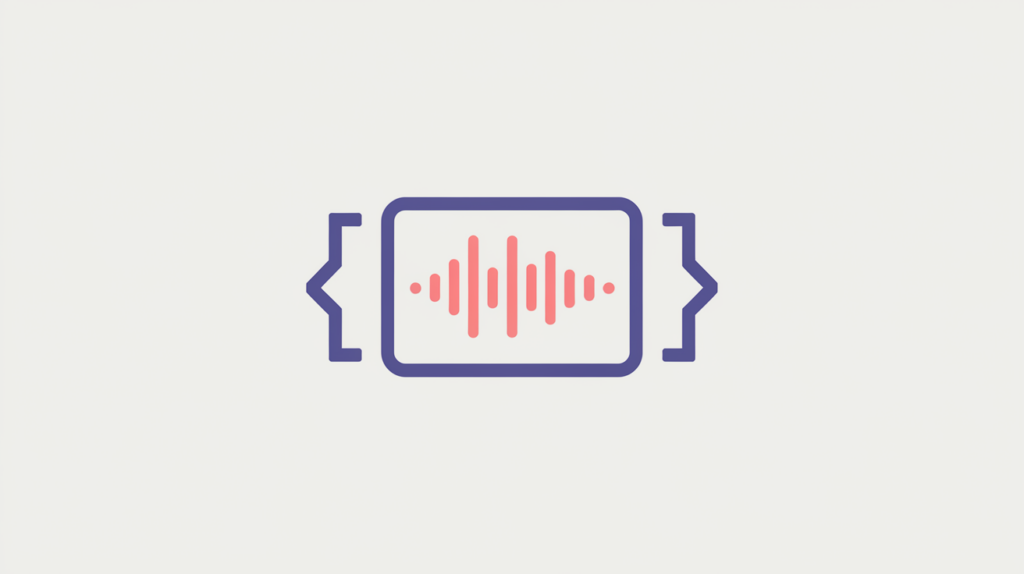 Abstract illustration of a JSON-LD ListenAction node with a play glyph and audio waveform, in RankGear indigo and coral.
