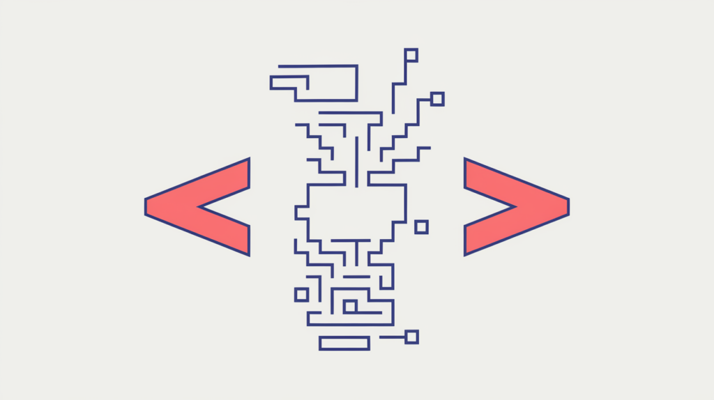 Abstract illustration of a MenuSection structured-data grouping nesting menu-item nodes inside a script tag, in RankGear indigo and coral.