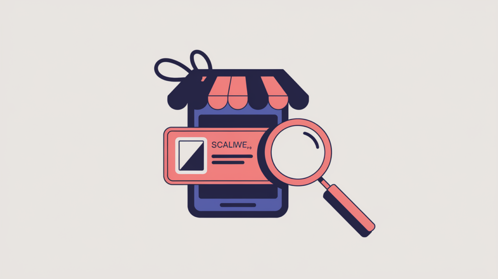 Abstract illustration of a mobile phone store schema type detected inside JSON-LD markup, in RankGear indigo and coral.