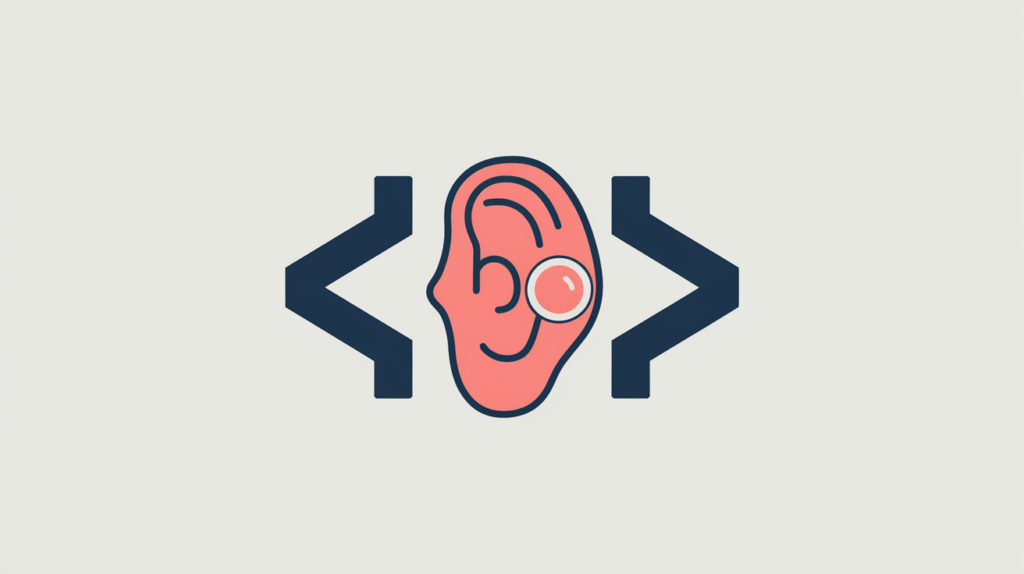 Abstract illustration of an ear-nose-throat schema type detected inside a JSON-LD code bracket, in RankGear indigo and coral.