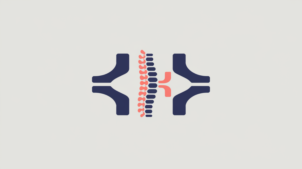 Abstract illustration of a physiotherapy motion figure formed from JSON braces representing Physiotherapy structured data, in RankGear indigo and coral.