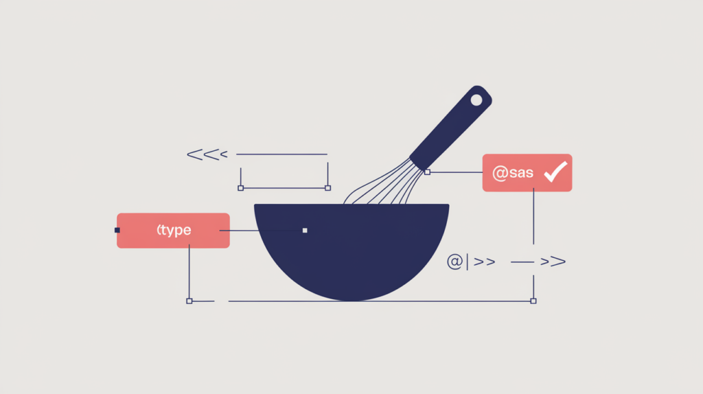 Abstract illustration of a recipe card linked to JSON-LD schema nodes, in RankGear indigo and coral.