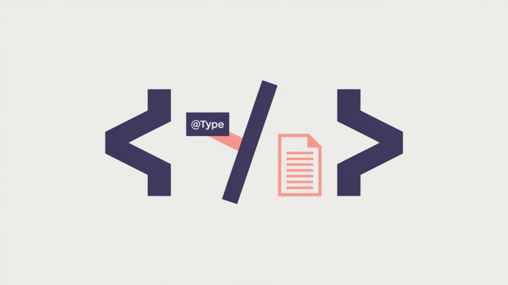 Abstract illustration of a JSON-LD Report schema type detected in page source, in RankGear indigo and coral.