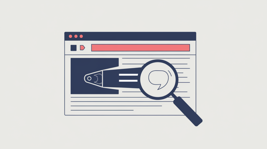 Abstract illustration of a headline element carrying a Microdata itemprop attribute being detected by a scanner, in RankGear indigo and coral.