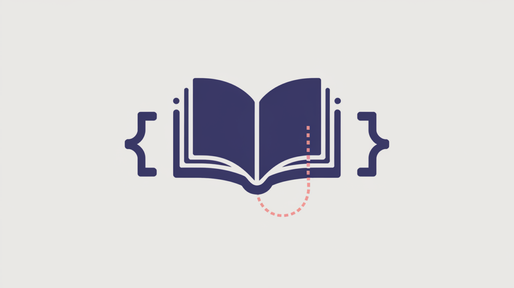 Abstract illustration of an open book tagged with a page-count Microdata property, in RankGear indigo and coral.