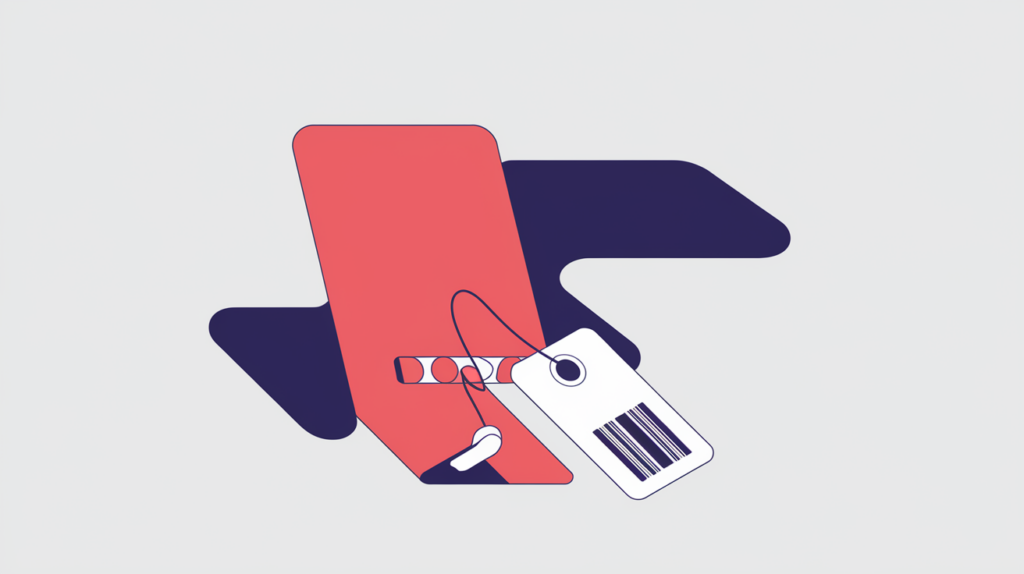 Abstract illustration of a product identifier tag being detected in page markup, in RankGear indigo and coral.