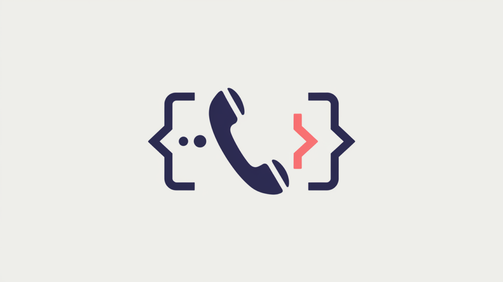 Abstract illustration of a telephone icon inside a Microdata markup tag with a binary presence toggle, in RankGear indigo and coral.