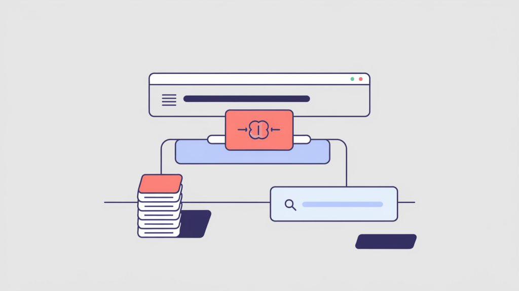 Abstract illustration of an external provider supplying an indexed page count to a single search result, with a missing value defaulting to zero, in RankGear indigo and coral.