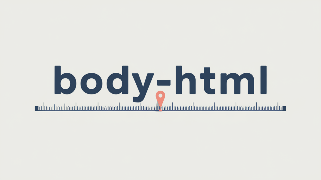 Abstract illustration of a measured offset to the first keyword match in body HTML, in RankGear indigo and coral.