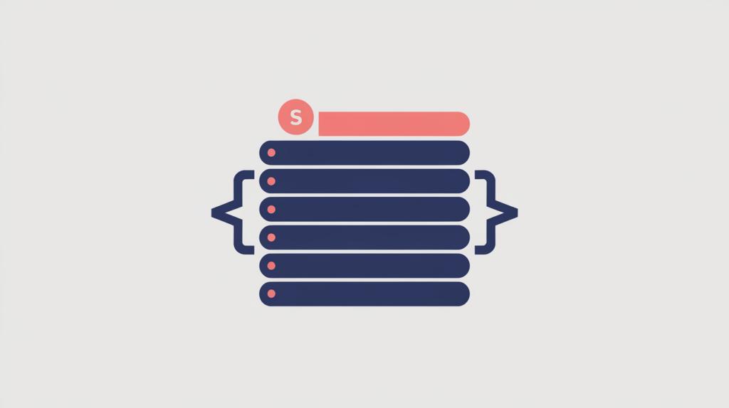 Abstract illustration of stacked paragraph blocks being counted, in RankGear indigo and coral.