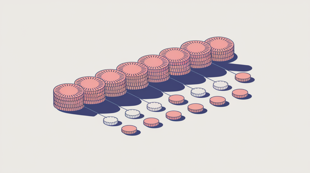 Abstract illustration of counting every word-like token in cleaned page content, in RankGear indigo and coral.