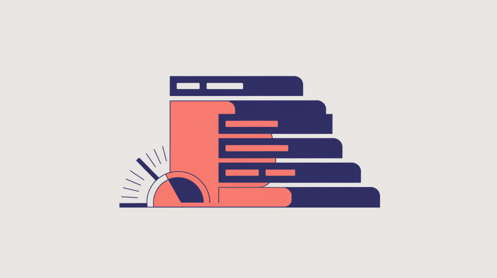 Abstract illustration of body-text word tokens being counted and compared, in RankGear indigo and coral.