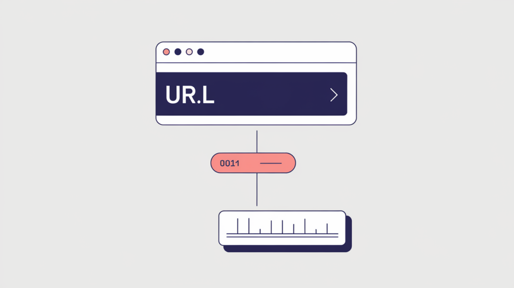 Abstract illustration of a result URL linked to an external LinkedIn interaction count arriving from a third-party data source, in RankGear indigo and coral.