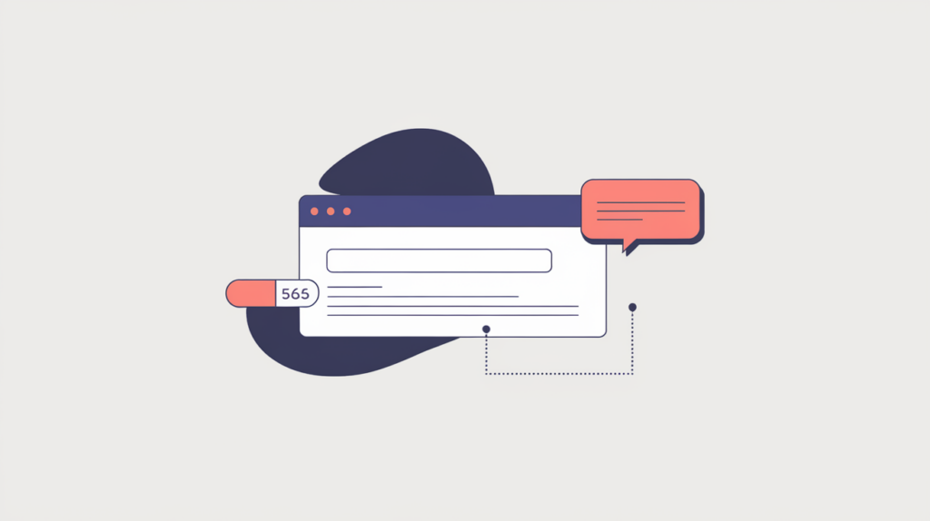 Abstract illustration of a Facebook comment-count bubble linked to a search result from an external source, in RankGear indigo and coral.