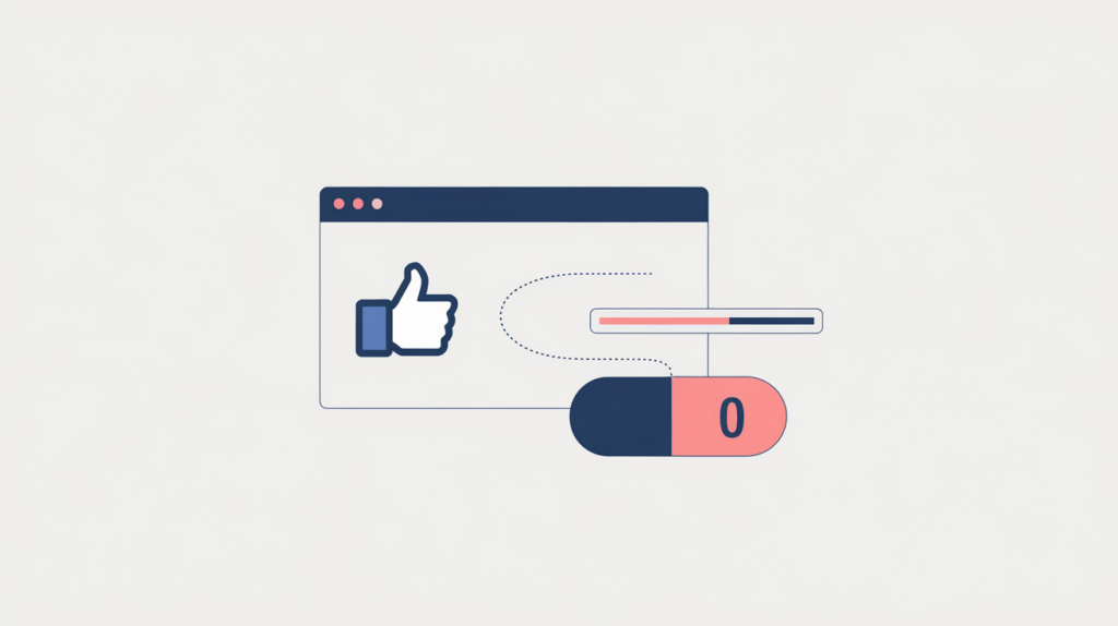 Abstract illustration of a Facebook like count supplied for a result by an external source, in RankGear indigo and coral.