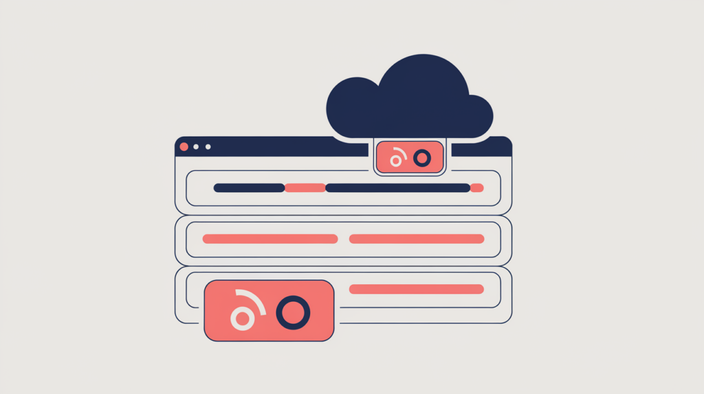 Abstract illustration of Facebook interaction counts flowing into a single search result, in RankGear indigo and coral.