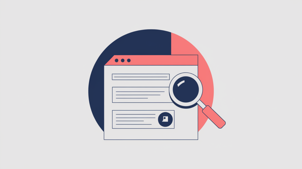 Abstract illustration of a Facebook page ID meta tag detected in a document head, in RankGear indigo and coral.