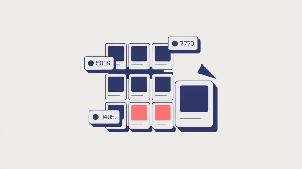 Abstract illustration of counting Flickr photo-link references in a page body, in RankGear indigo and coral.