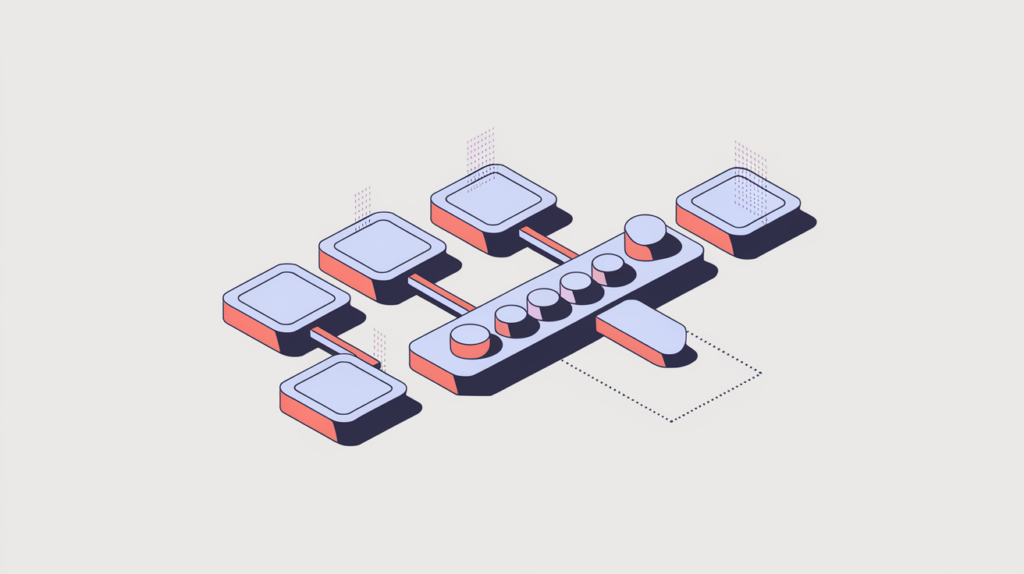Abstract illustration of social-profile links being counted into a single tally, in RankGear indigo and coral.