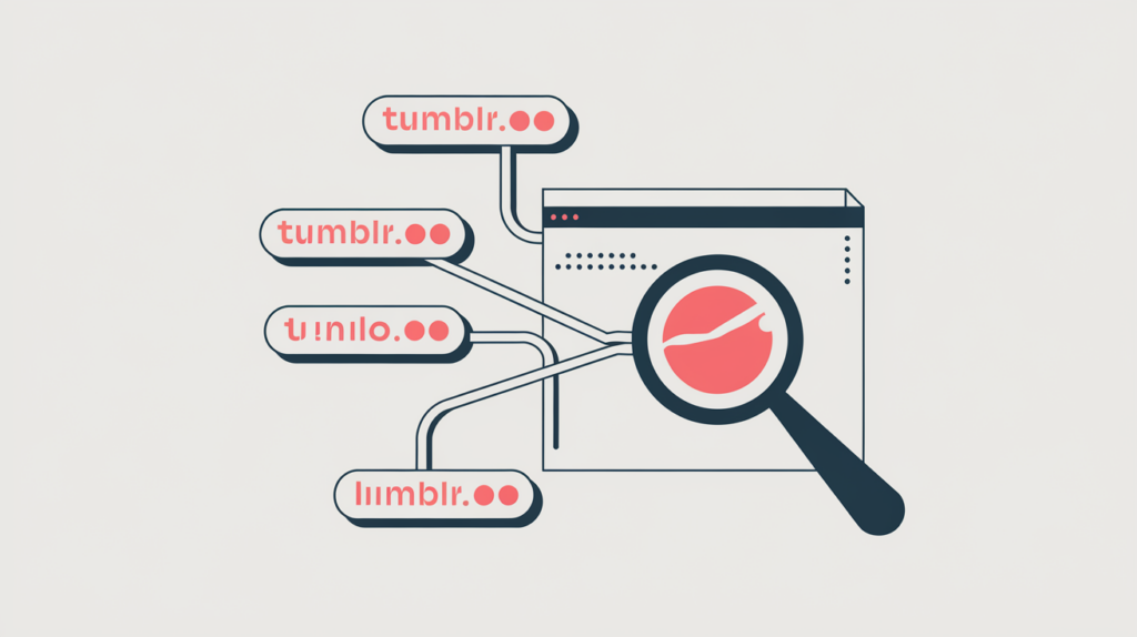 Abstract illustration of counting Tumblr subdomain links on a web page, in RankGear indigo and coral.