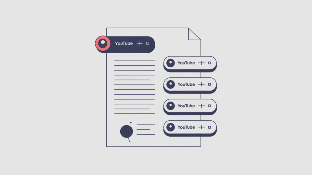 Abstract illustration of a page with legacy YouTube user profile links being counted, in RankGear indigo and coral.