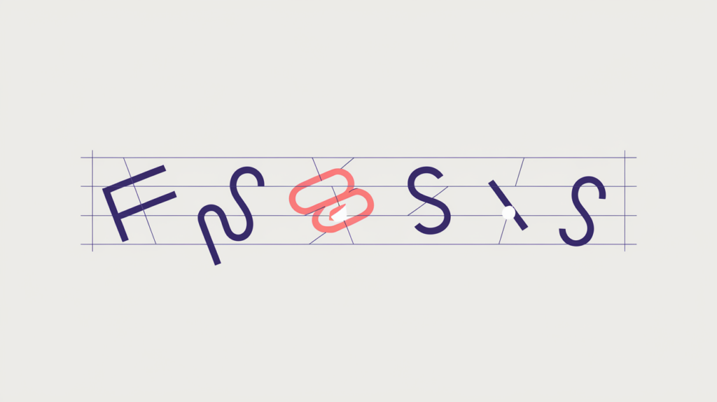 Abstract illustration of repeated phrase markers spread at varying distances from a central average point along a text baseline, in RankGear indigo and coral.